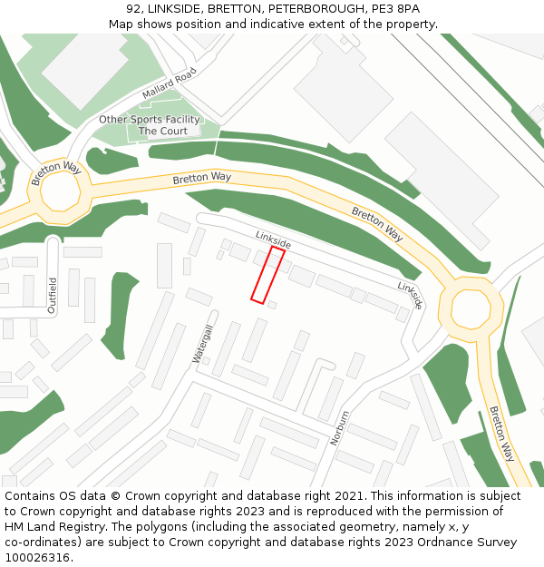 92, LINKSIDE, BRETTON, PETERBOROUGH, PE3 8PA: Location map and indicative extent of plot