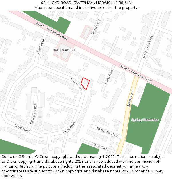 92, LLOYD ROAD, TAVERHAM, NORWICH, NR8 6LN: Location map and indicative extent of plot