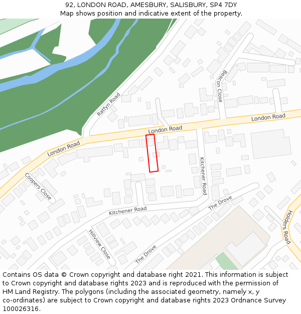 92, LONDON ROAD, AMESBURY, SALISBURY, SP4 7DY: Location map and indicative extent of plot