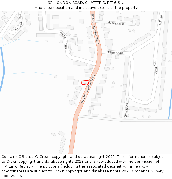 92, LONDON ROAD, CHATTERIS, PE16 6LU: Location map and indicative extent of plot