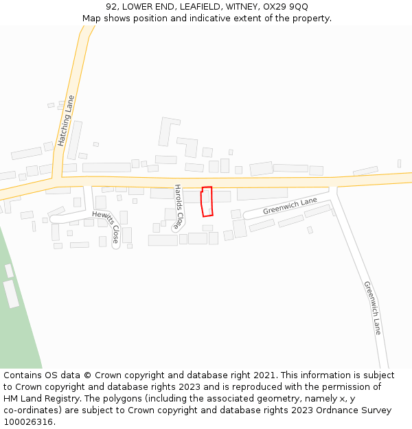 92, LOWER END, LEAFIELD, WITNEY, OX29 9QQ: Location map and indicative extent of plot