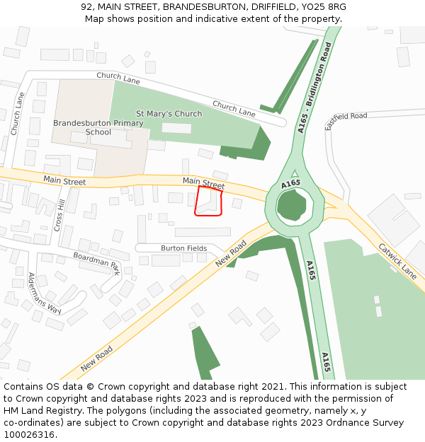 92, MAIN STREET, BRANDESBURTON, DRIFFIELD, YO25 8RG: Location map and indicative extent of plot