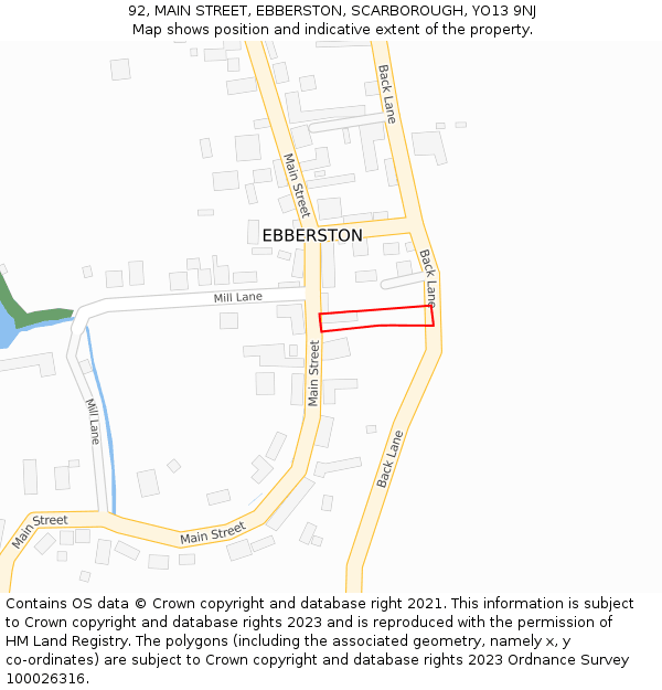 92, MAIN STREET, EBBERSTON, SCARBOROUGH, YO13 9NJ: Location map and indicative extent of plot