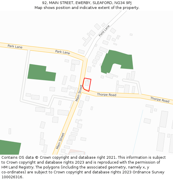 92, MAIN STREET, EWERBY, SLEAFORD, NG34 9PJ: Location map and indicative extent of plot