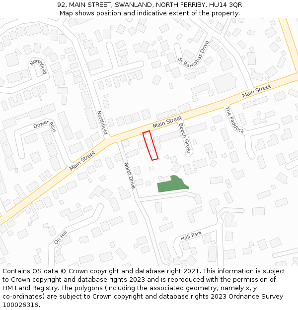 92, MAIN STREET, SWANLAND, NORTH FERRIBY, HU14 3QR: Location map and indicative extent of plot