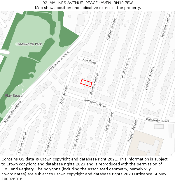 92, MALINES AVENUE, PEACEHAVEN, BN10 7RW: Location map and indicative extent of plot