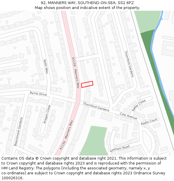 92, MANNERS WAY, SOUTHEND-ON-SEA, SS2 6PZ: Location map and indicative extent of plot