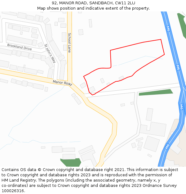 92, MANOR ROAD, SANDBACH, CW11 2LU: Location map and indicative extent of plot