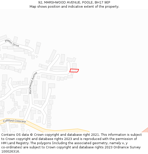 92, MARSHWOOD AVENUE, POOLE, BH17 9EP: Location map and indicative extent of plot