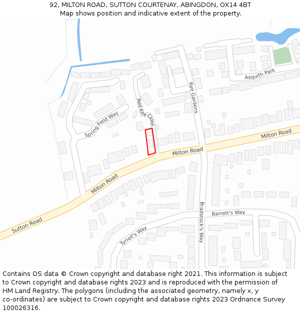 92, MILTON ROAD, SUTTON COURTENAY, ABINGDON, OX14 4BT: Location map and indicative extent of plot