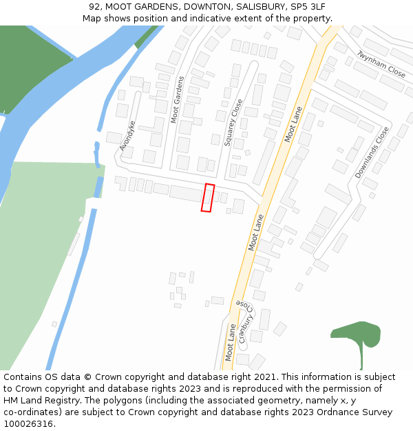 92, MOOT GARDENS, DOWNTON, SALISBURY, SP5 3LF: Location map and indicative extent of plot