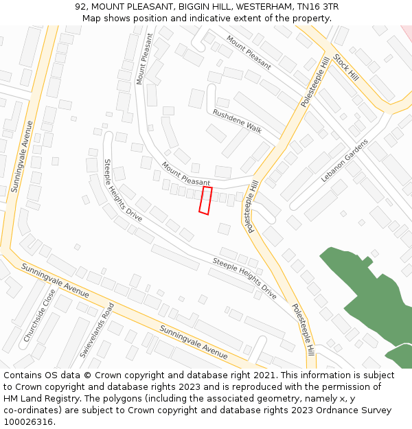 92, MOUNT PLEASANT, BIGGIN HILL, WESTERHAM, TN16 3TR: Location map and indicative extent of plot