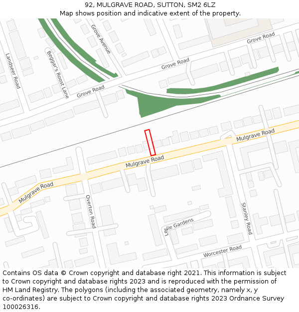 92, MULGRAVE ROAD, SUTTON, SM2 6LZ: Location map and indicative extent of plot