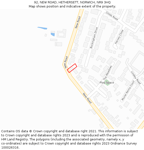 92, NEW ROAD, HETHERSETT, NORWICH, NR9 3HQ: Location map and indicative extent of plot