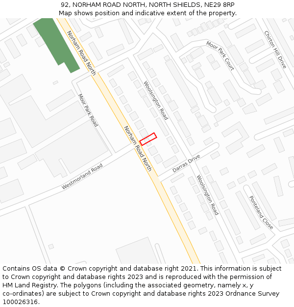 92, NORHAM ROAD NORTH, NORTH SHIELDS, NE29 8RP: Location map and indicative extent of plot