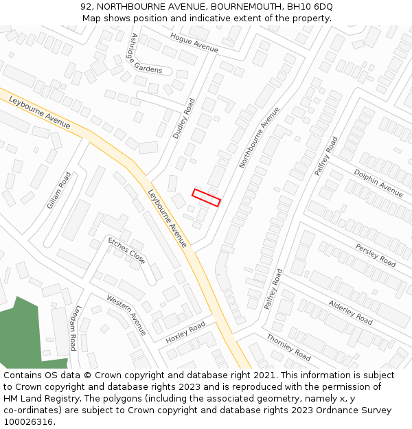 92, NORTHBOURNE AVENUE, BOURNEMOUTH, BH10 6DQ: Location map and indicative extent of plot