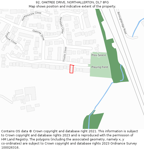 92, OAKTREE DRIVE, NORTHALLERTON, DL7 8FG: Location map and indicative extent of plot