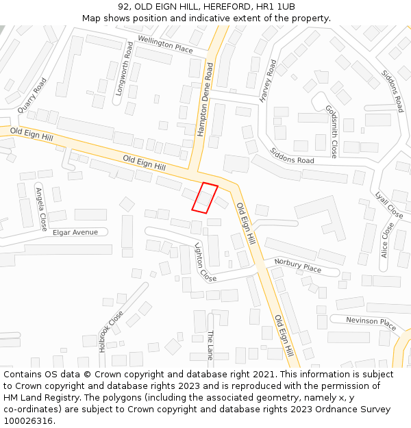 92, OLD EIGN HILL, HEREFORD, HR1 1UB: Location map and indicative extent of plot