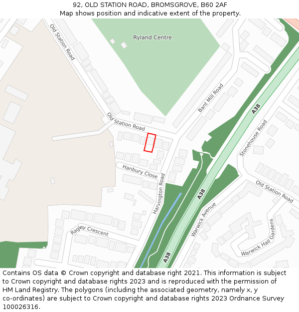 92, OLD STATION ROAD, BROMSGROVE, B60 2AF: Location map and indicative extent of plot