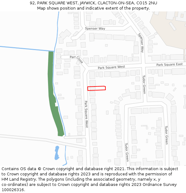 92, PARK SQUARE WEST, JAYWICK, CLACTON-ON-SEA, CO15 2NU: Location map and indicative extent of plot