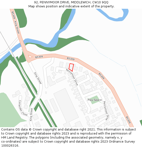 92, PENNYMOOR DRIVE, MIDDLEWICH, CW10 9QQ: Location map and indicative extent of plot