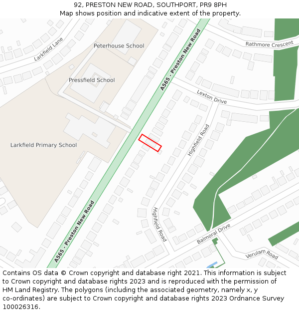 92, PRESTON NEW ROAD, SOUTHPORT, PR9 8PH: Location map and indicative extent of plot