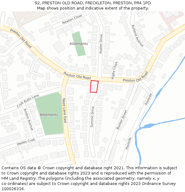 92, PRESTON OLD ROAD, FRECKLETON, PRESTON, PR4 1PD: Location map and indicative extent of plot