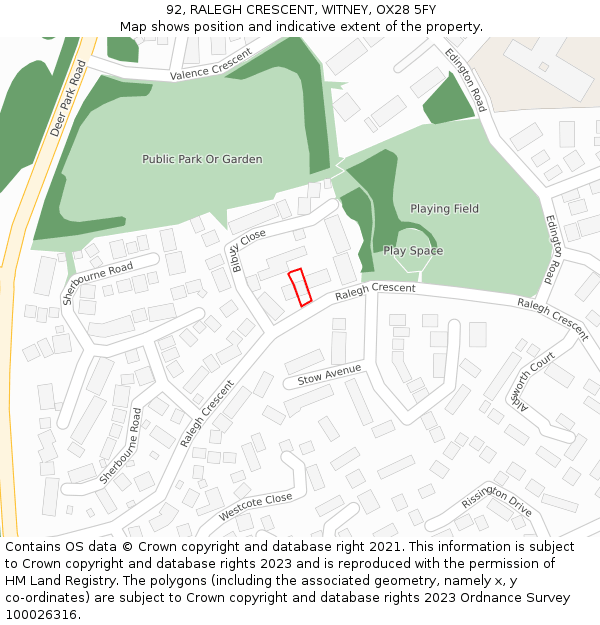 92, RALEGH CRESCENT, WITNEY, OX28 5FY: Location map and indicative extent of plot