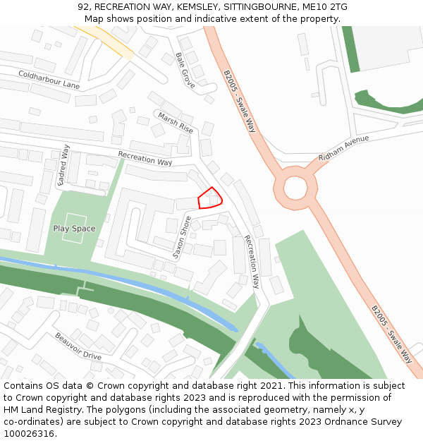 92, RECREATION WAY, KEMSLEY, SITTINGBOURNE, ME10 2TG: Location map and indicative extent of plot