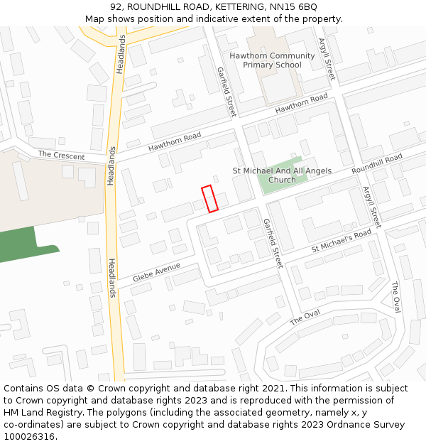 92, ROUNDHILL ROAD, KETTERING, NN15 6BQ: Location map and indicative extent of plot