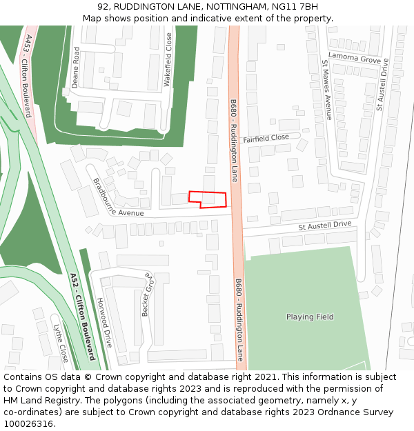 92, RUDDINGTON LANE, NOTTINGHAM, NG11 7BH: Location map and indicative extent of plot