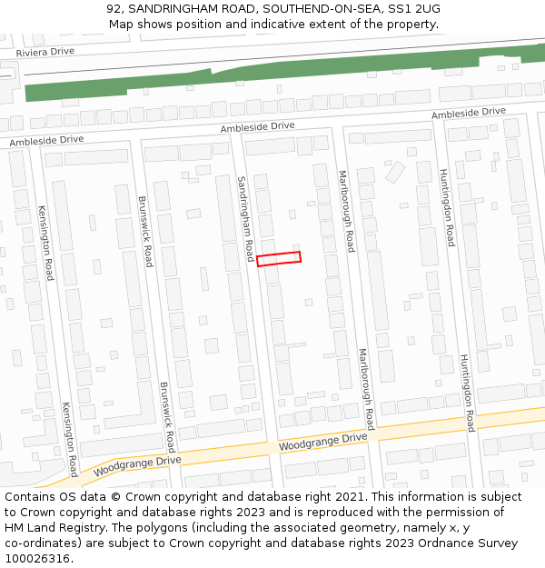 92, SANDRINGHAM ROAD, SOUTHEND-ON-SEA, SS1 2UG: Location map and indicative extent of plot