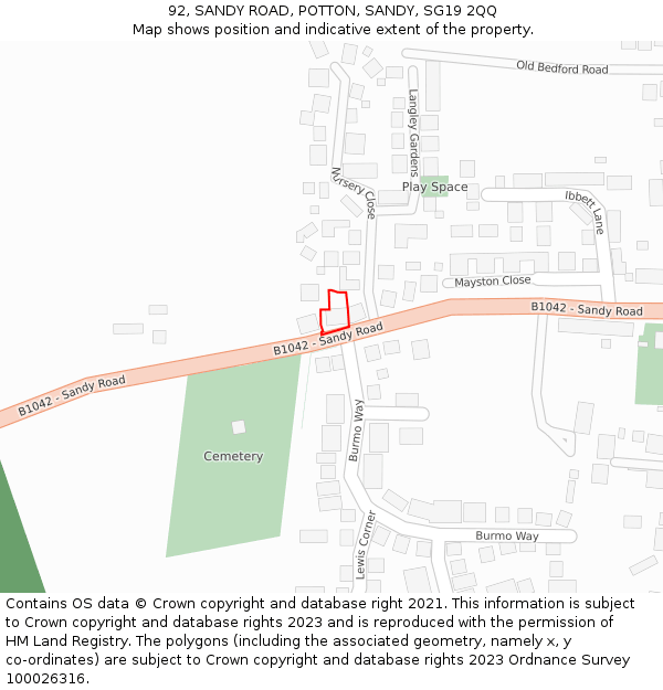 92, SANDY ROAD, POTTON, SANDY, SG19 2QQ: Location map and indicative extent of plot