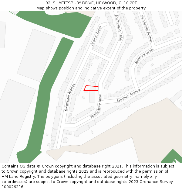 92, SHAFTESBURY DRIVE, HEYWOOD, OL10 2PT: Location map and indicative extent of plot