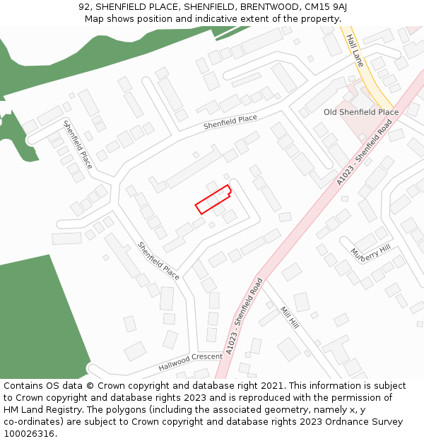 92, SHENFIELD PLACE, SHENFIELD, BRENTWOOD, CM15 9AJ: Location map and indicative extent of plot