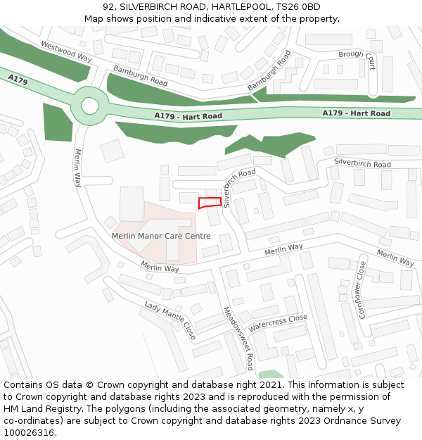 92, SILVERBIRCH ROAD, HARTLEPOOL, TS26 0BD: Location map and indicative extent of plot