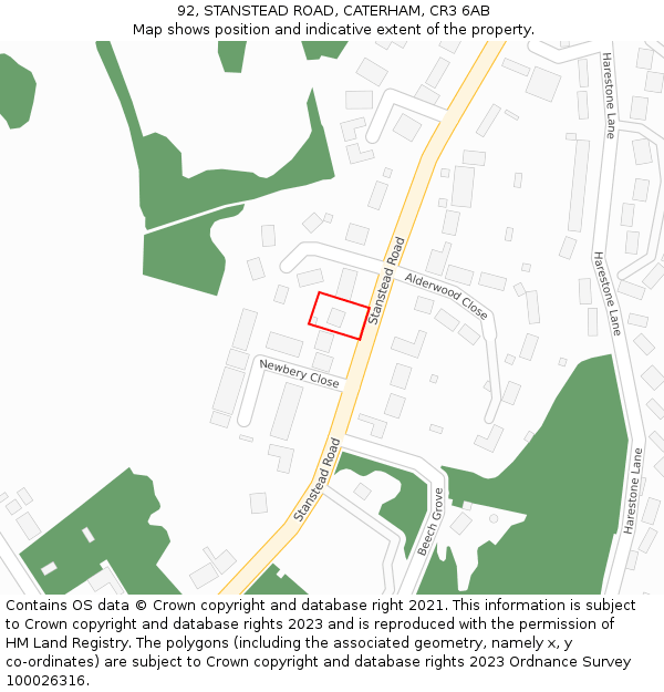 92, STANSTEAD ROAD, CATERHAM, CR3 6AB: Location map and indicative extent of plot