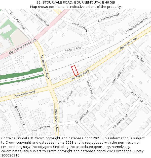 92, STOURVALE ROAD, BOURNEMOUTH, BH6 5JB: Location map and indicative extent of plot