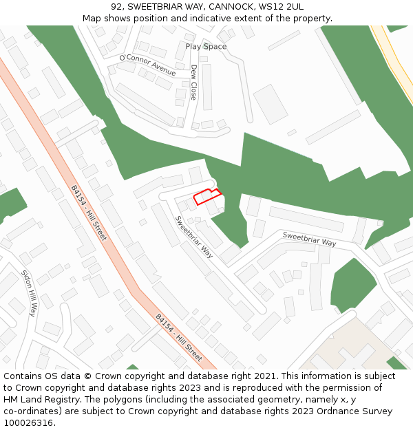 92, SWEETBRIAR WAY, CANNOCK, WS12 2UL: Location map and indicative extent of plot