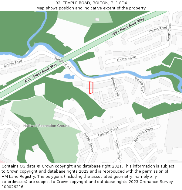 92, TEMPLE ROAD, BOLTON, BL1 8DX: Location map and indicative extent of plot