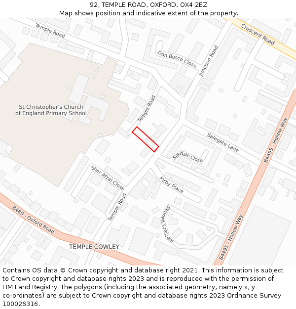 92, TEMPLE ROAD, OXFORD, OX4 2EZ: Location map and indicative extent of plot