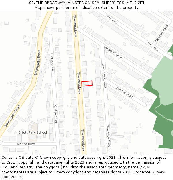92, THE BROADWAY, MINSTER ON SEA, SHEERNESS, ME12 2RT: Location map and indicative extent of plot