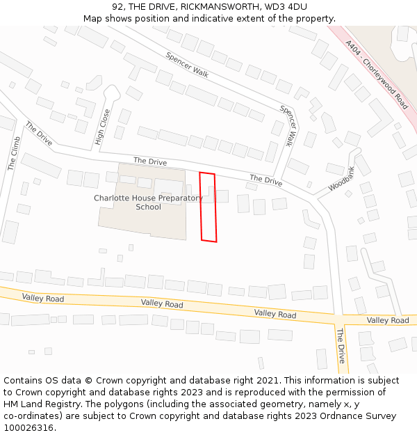 92, THE DRIVE, RICKMANSWORTH, WD3 4DU: Location map and indicative extent of plot