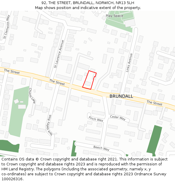 92, THE STREET, BRUNDALL, NORWICH, NR13 5LH: Location map and indicative extent of plot