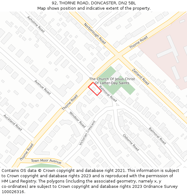 92, THORNE ROAD, DONCASTER, DN2 5BL: Location map and indicative extent of plot