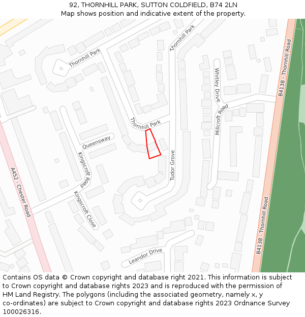 92, THORNHILL PARK, SUTTON COLDFIELD, B74 2LN: Location map and indicative extent of plot