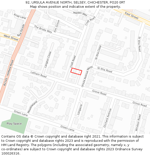 92, URSULA AVENUE NORTH, SELSEY, CHICHESTER, PO20 0RT: Location map and indicative extent of plot