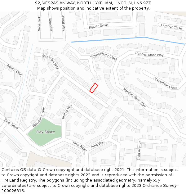 92, VESPASIAN WAY, NORTH HYKEHAM, LINCOLN, LN6 9ZB: Location map and indicative extent of plot