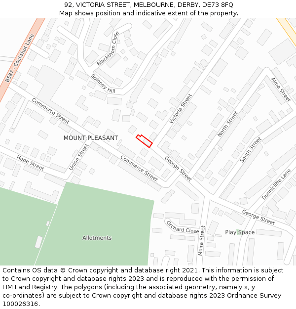 92, VICTORIA STREET, MELBOURNE, DERBY, DE73 8FQ: Location map and indicative extent of plot