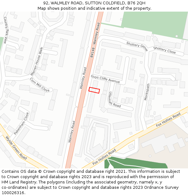 92, WALMLEY ROAD, SUTTON COLDFIELD, B76 2QH: Location map and indicative extent of plot